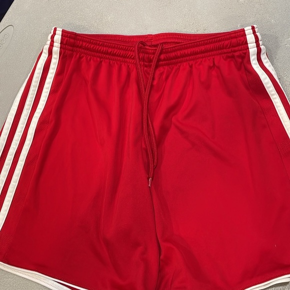 Red Athletic Shorts with White Stripes - Picture 1 of 3